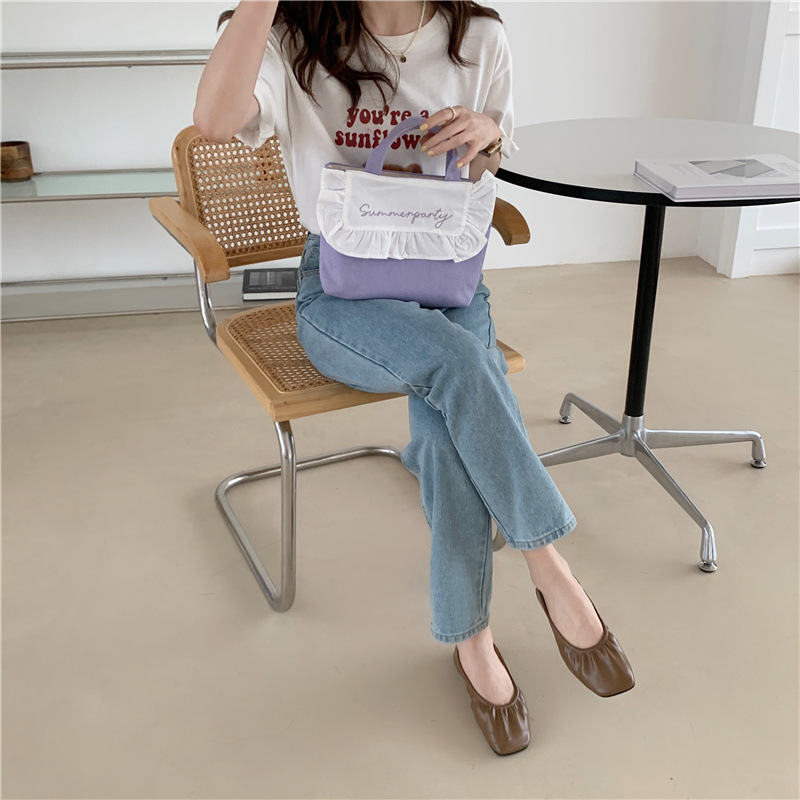 1441 Japanese and Korean chic Sweet ruffled bento Bag, Fresh embroidered hand-held small cloth bag, girl student bag wholesale undefined