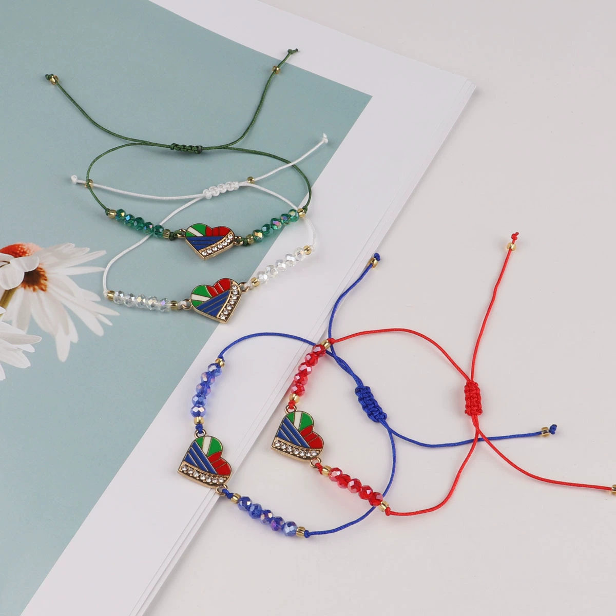 Модные трансграничные нишевые цвета радуги любви хрустальные бусы регулируемый браслет персиковое сердце пара дружба браслет