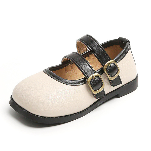  Girls' Small Leather Shoes Spring and Autumn New Girls' Shoes British Roman Style Square Toe Soft Sole Baby Girls