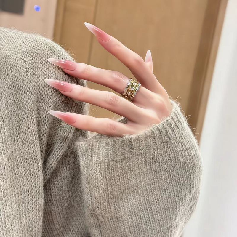 Handmade Smudged Blush Manicure Finished Patch Whitening Girly Style Fake Nail Patch Wearable Nail Long Versatile Nude Color Handmade Smudged Blush Manicure Finished Patch Whitening Girly Style Fake Nail Patch Wearable Nail Long Versatile Nude Color