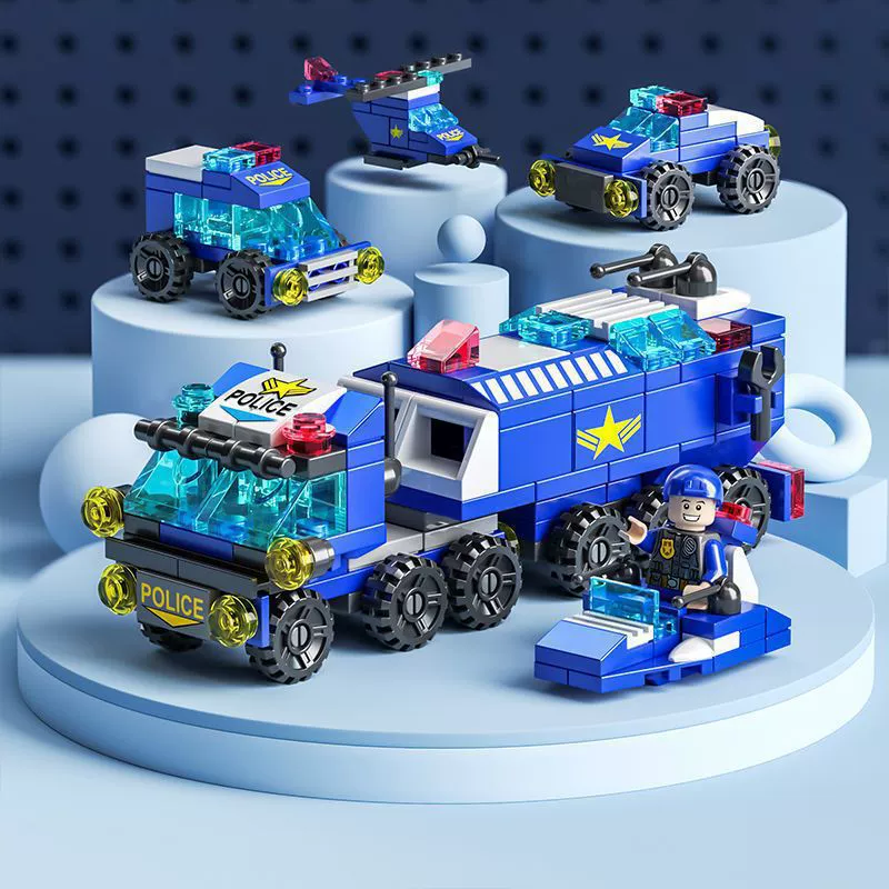 Конструктор-танк и полицейская машина LEGO, набор для мальчиков, игрушка из мелких деталей
