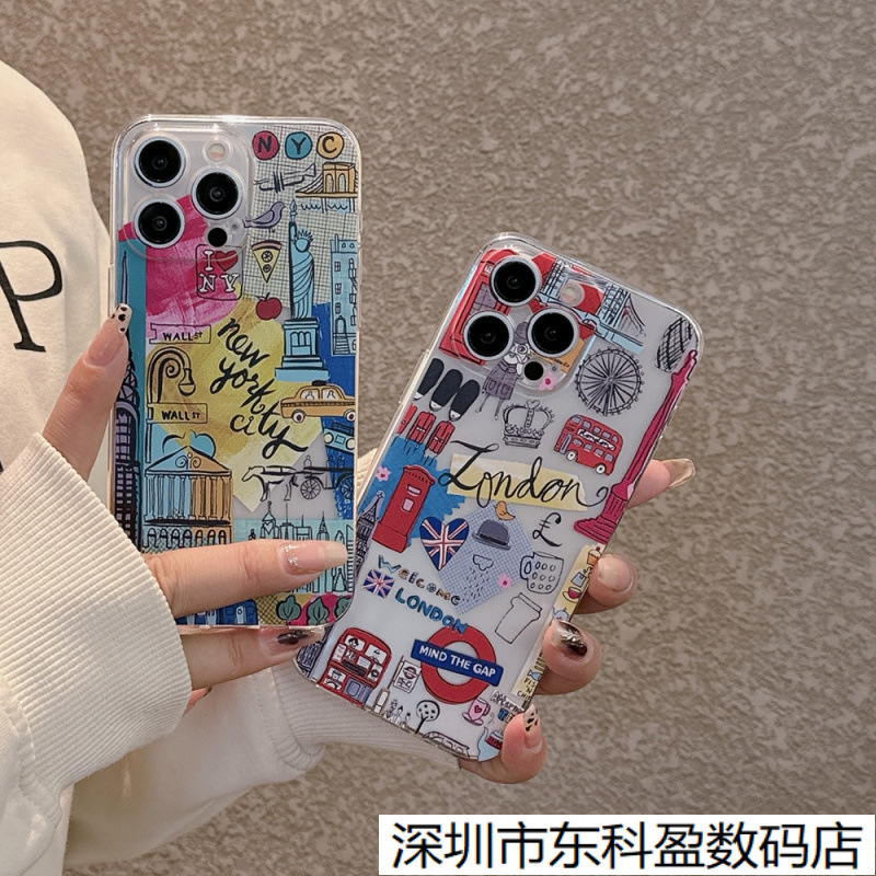 Suitable for Apple Iphone17Pro Mobile Phone Case Ins London New York Travel Label Samsung S25 Protective Cover
