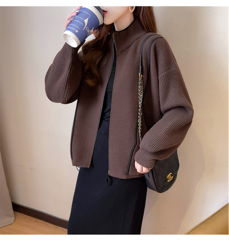 Faux double-sided woolen knitted jacket for women, 2023 autumn new style zipper baseball jacket, short, loose, thick and large cardigan pic 29