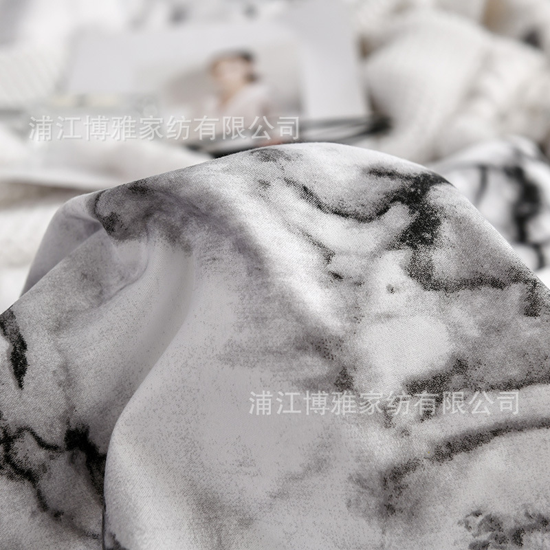 博雅家纺跨境亚马逊大理石花纹纯棉素色印花被套枕套两三件套床品详情13