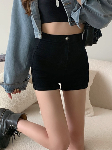 Black shorts for women to wear as outer base  summer new high-waist hottie skinny jeans butt-covering ultra-short hot pants