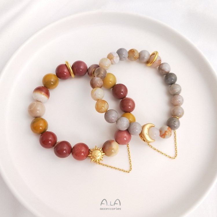 Color Preservation 14K Pack Gold Moon Sun Big Hole Bead Hanging Chain DIY Beaded Bracelet Beaded Fashion Jewelry Shagang Accessories