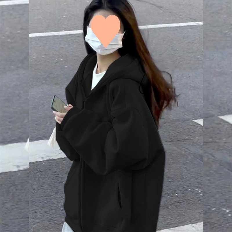 即墨卫衣显瘦外套女春秋2025新款女装灰色连帽重磅开衫韩系风穿搭|undefined
