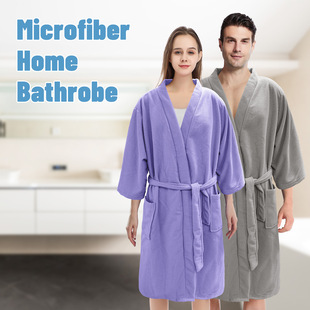 European and American Export Polyester Terry Bath Microfiber Hotel Home Dual-Use Quick-Drying Warm Belt Style Nightgown Bathrobe