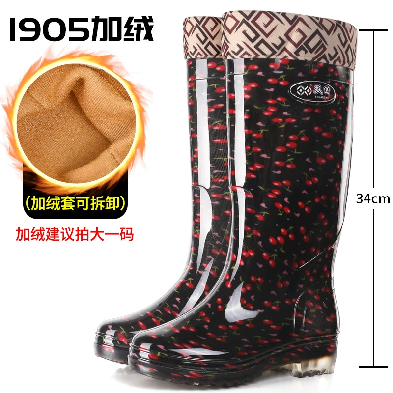 Резиновые сапоги с хлопковой подкладкой, женские резиновые сапоги с высоким Бертом, водные ботинки со средним верхом, Водная обувь, Нескользящие резиновые бахилы на флисовой подкладке, модные высокие резиновые сапоги, зимние