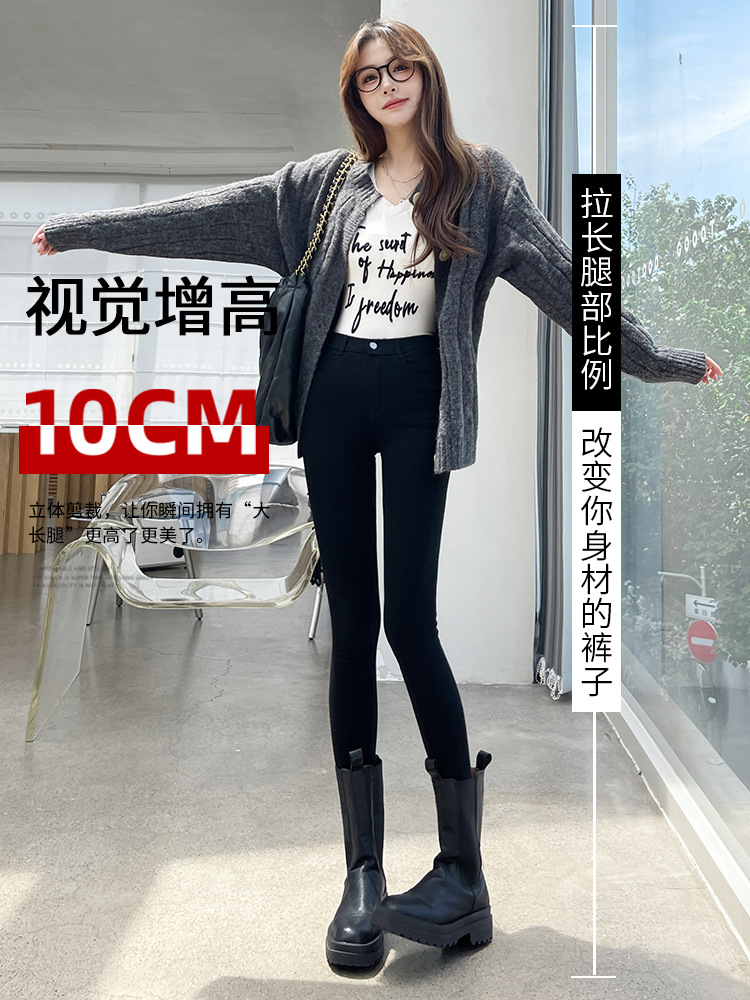 Women's Leggings for Outerwear, Spring and Autumn Style, Thin, High-Waisted, Slimming, Tight-Fitting, Stretchy, Form-Fitting, Pencil-Cut, Versatile Black Pants