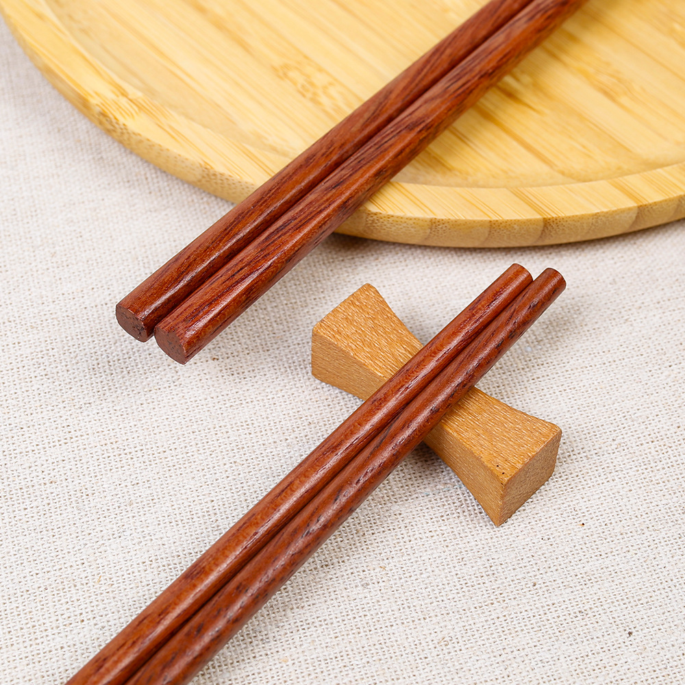 Palillos de madera maciza para el hogar 25cm Palillos de madera de columna roja 10 pares, antideslizantes, no fáciles de mohosos, vajilla de madera tallada al por mayor