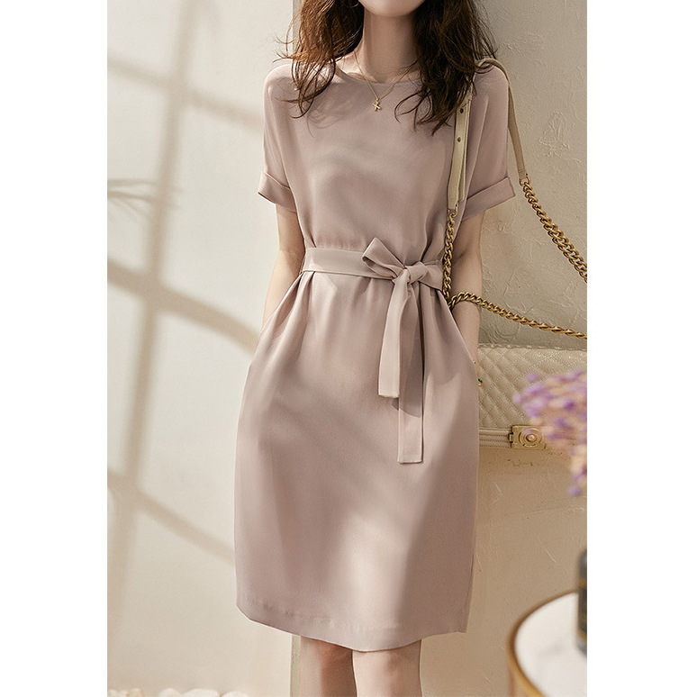 Gentle Mist Pink Heavy 30mm Silk Skirt, Heavy Crepe Mulberry Silk Dress, 2026 Summer Women's Mid-Length Dress