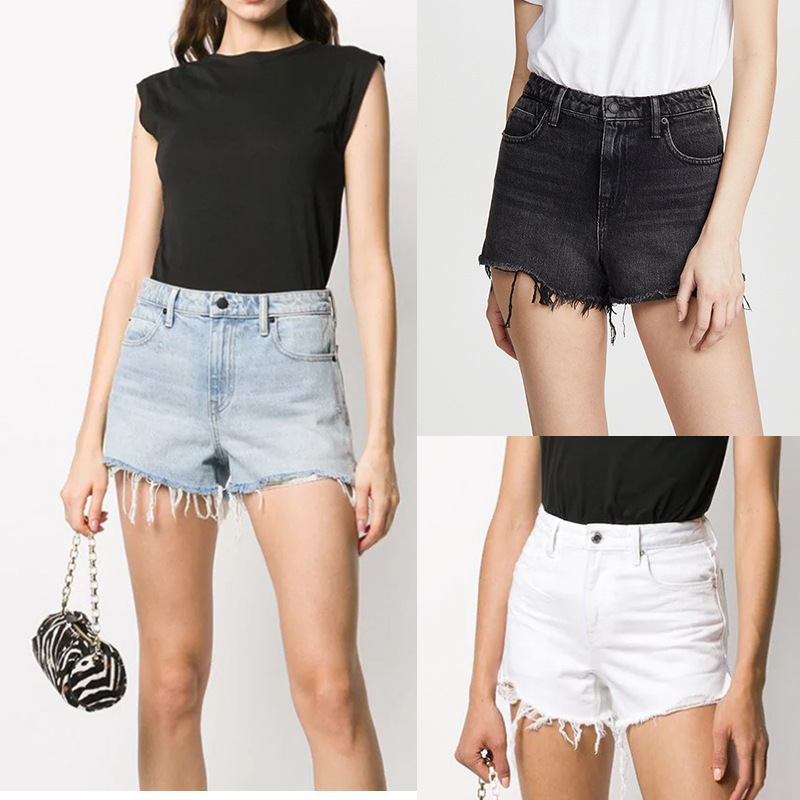 A.W Denim Shorts Women's Ripped Raw Edge Slim Fit Shorts Women's Stars 2025 Summer Factory Direct Sales