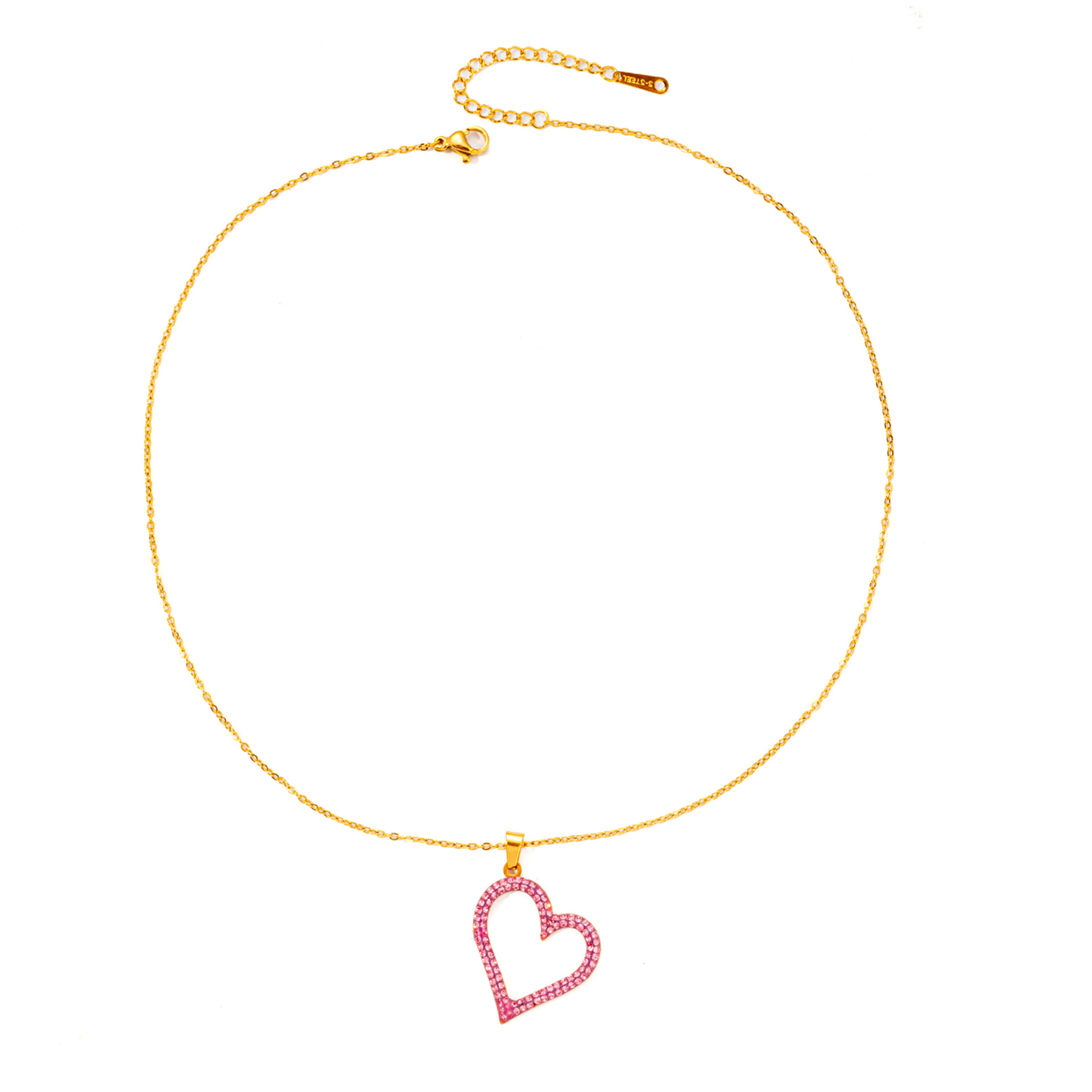 Joyería Al Por Mayor Elegante Señora Forma De Corazón Acero Titanio Cristal Artificial Enchapado Aretes Collar Cadena Portacables display picture 18