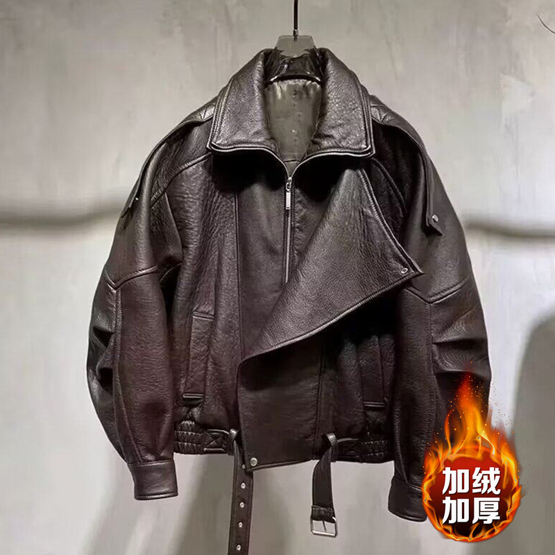 American-Style Heavy-Duty Retro Leather Jacket for Men, Autumn Season, Cool Biker Style, Trendy Brand Design, Pu Leather Casual Outerwear