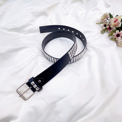 Cross-border best-selling jeans with belt buckle decoration, punk hip-hop style leather wide waistband for women, stylish and fashionable