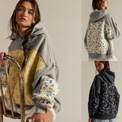Amazon 25 秋冬新作クロスボーダーヨーロッパとアメリカの服フード付き刺繍スプライシングスウェットシャツプルオーバーカジュアルトップ女性用
