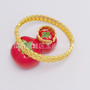 Wheat ear ring women's brass gold-plated opening adjustable ethnic style buckle hollow wedding bracelet set wholesale