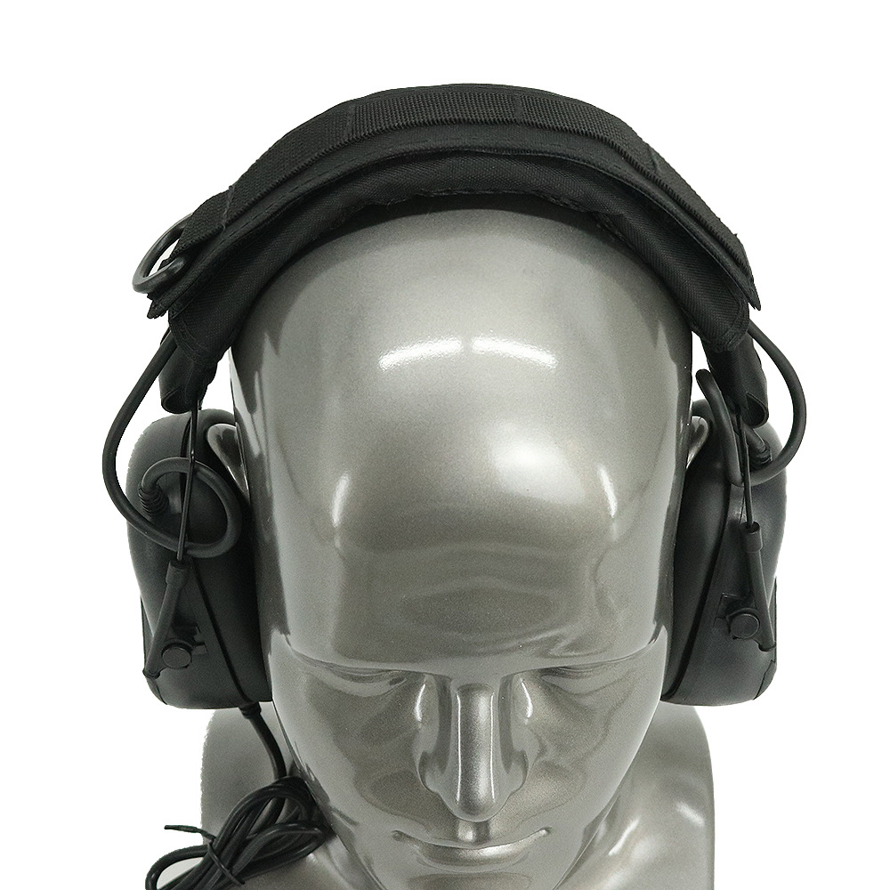 Universal extended noise-canceling headphone cover with detachable mesh headband for MOLLE headphones.