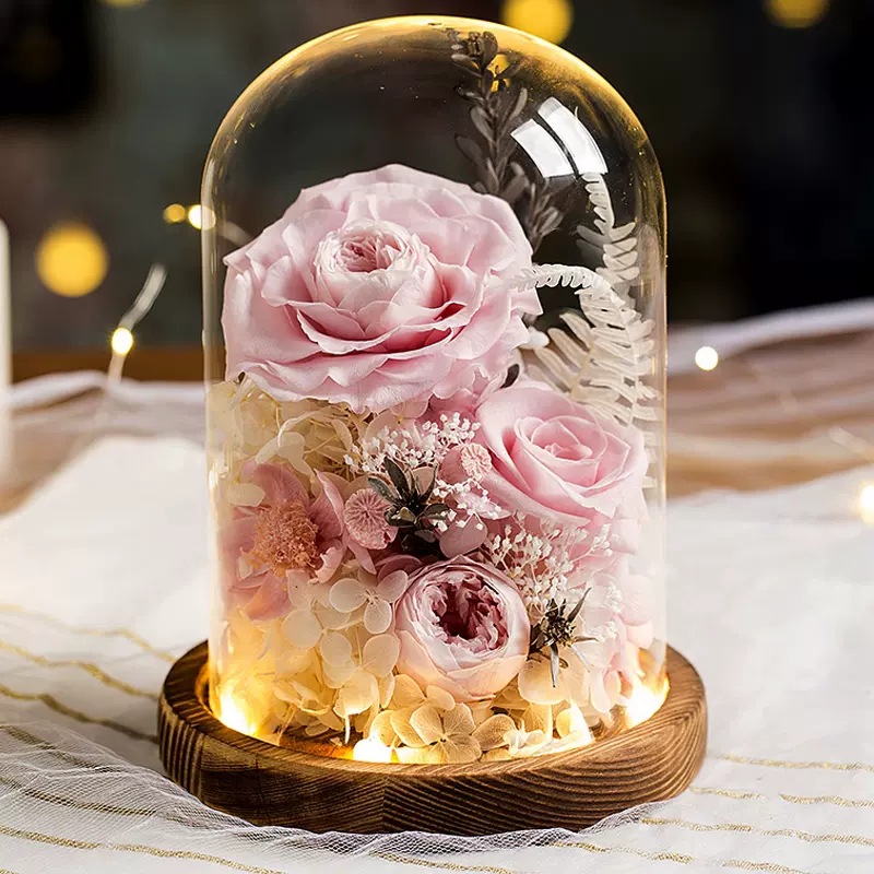 Rosa Eterna en Cúpula de Cristal con Caja de Regalo, Regalo de Flores Reales para el Día de San Valentín, Adorno de Alta Gama con Flor Eterna