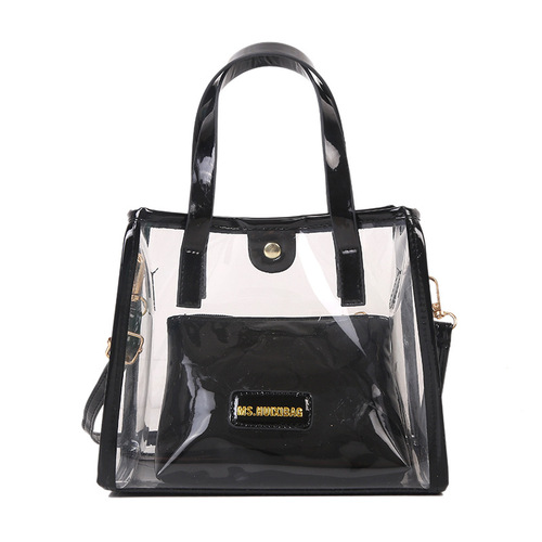 European and American large-capacity fashionable transparent handbag jelly beach bag letter women's bag mother-in-law bag shoulder tote bag