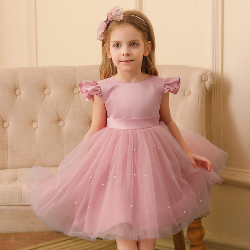 Girls' Big Bow Backless Gown, Puffy Tulle Dress, Flower Girl Princess Dress, Performance Dress, Children's Formal Dress