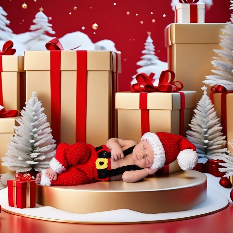 Children's photography props for photo sessions, Christmas red colored woolen camera, set