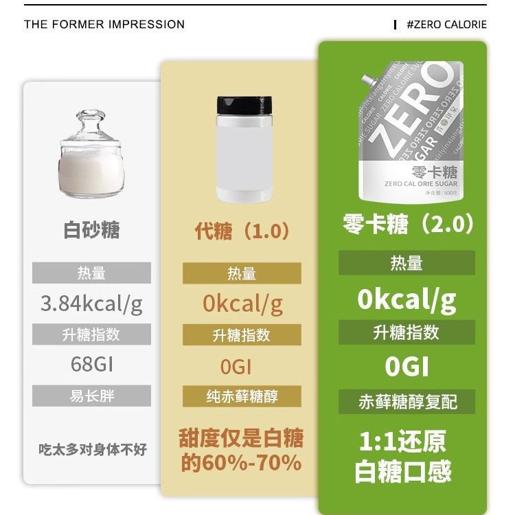 500g赤藓糖醇零卡糖代糖0卡糖食品烘焙甜菊糖无糖优于白糖木糖醇
