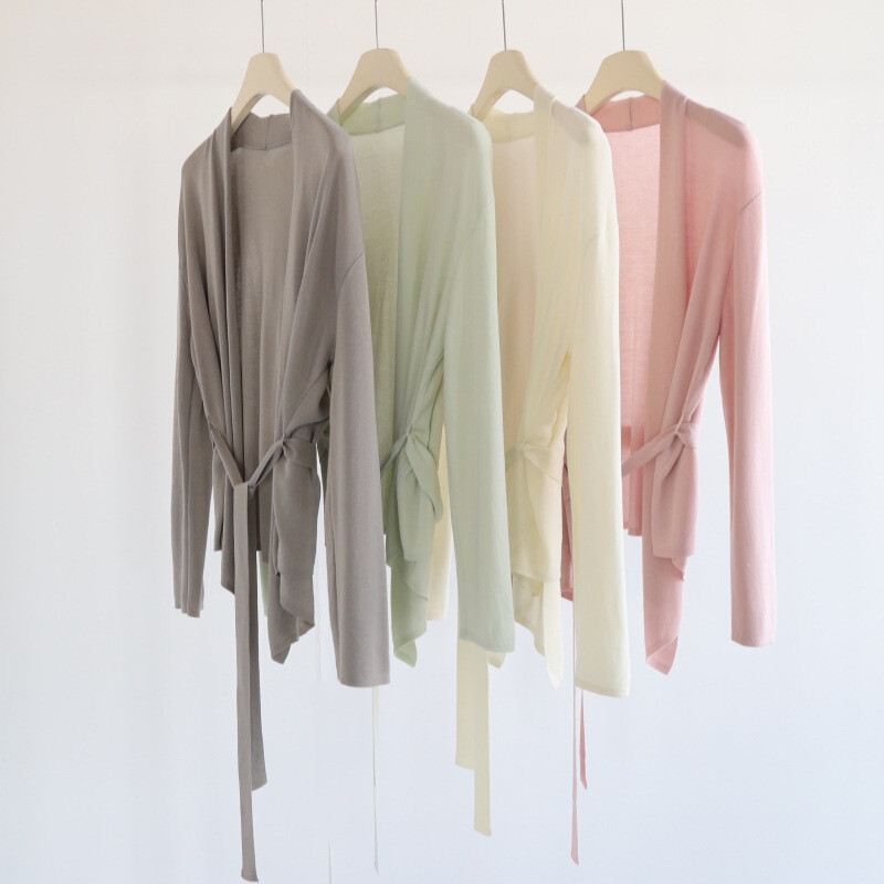 Mulberry Silk Lyocell Belt Strap Two-Wear Non-Buckle Knitted Cardigan Women's Loose Irregular Sunscreen Air-conditioning Thin Shirt