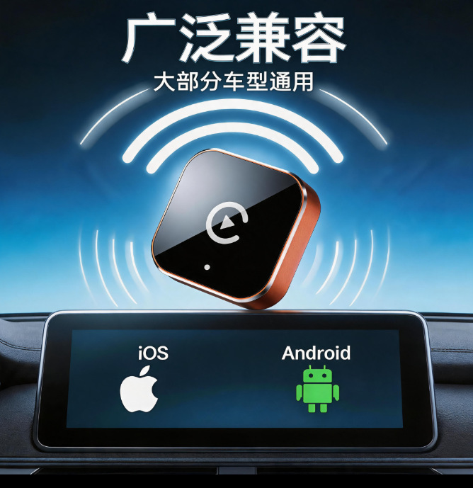 New Black Mirror Orange-Edged CarPlay Wireless Adapter for High-Speed Transmission, Car Navigation, and Media Playback