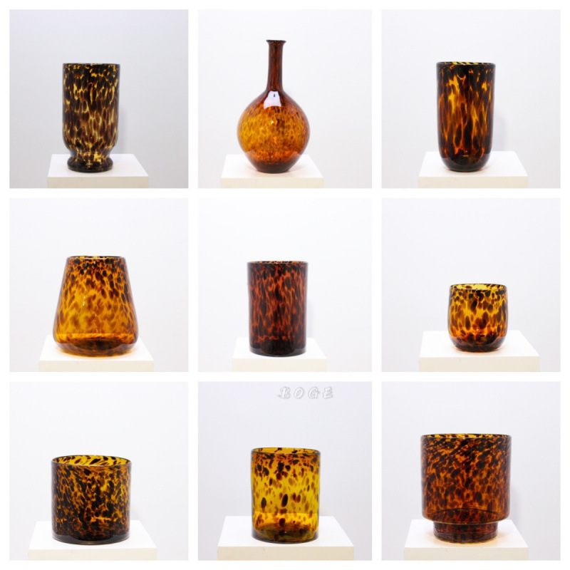 (exportación de taza de vidrio leopardo estampado de llama leopardo ornamentos floral tortuga frita ornamentos vasijas de mesa vidrio esmaltado