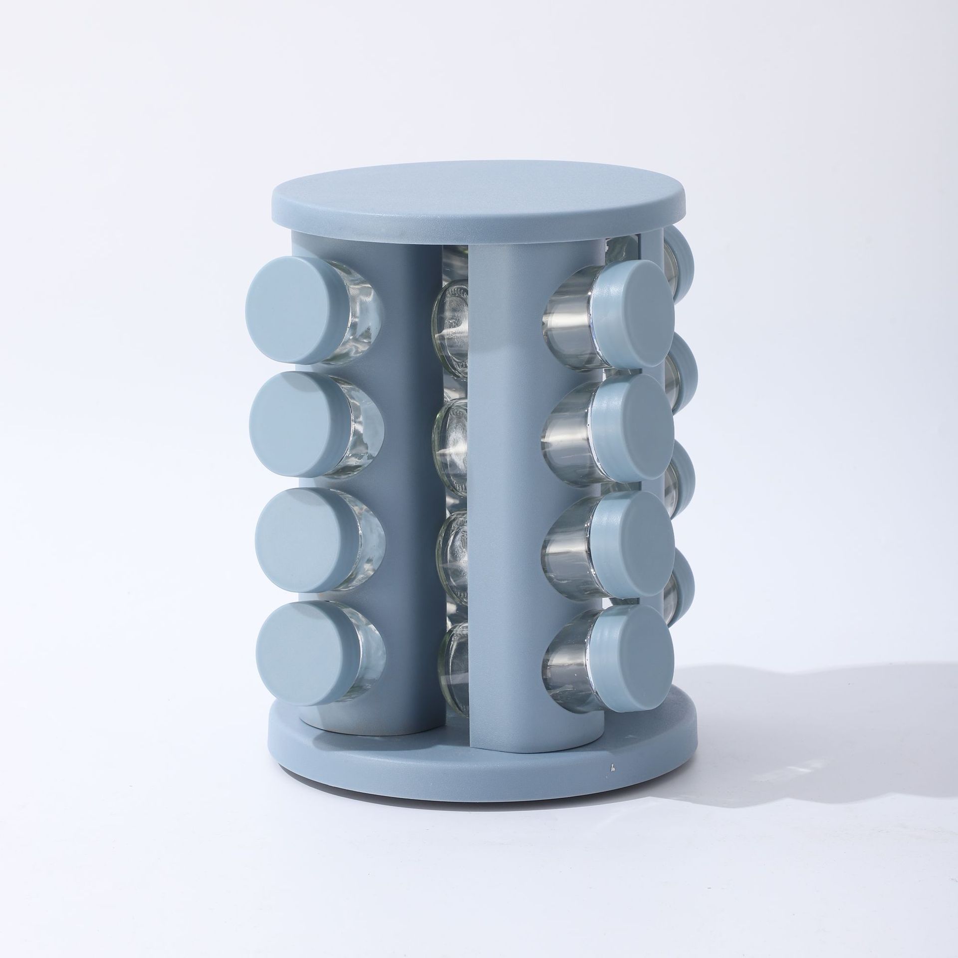 Estante de condimento giratorio de acero inoxidable Estante de condimento dorado de cocina para el hogar Estante de almacenamiento de tanque de condimento de especias de vidrio