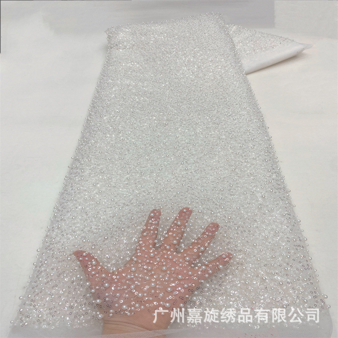 Venta directa de fábrica de tela con cuentas de cristal de patrón irregular y lentejuelas, velos de novia estilo francés, ropa infantil, tela bordada con cuentas.