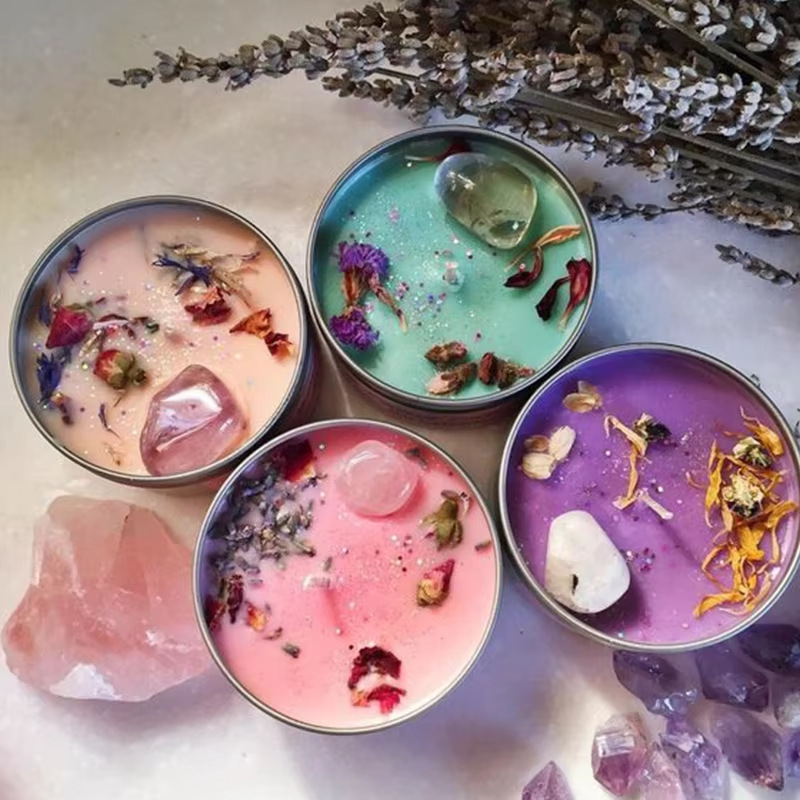 Flores secas con cristal enlatado cera de soja cera de cera