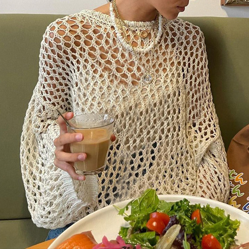 Elegant European and American Solid Color Sheer Loose Hooded Woolen Top for Women Autumn