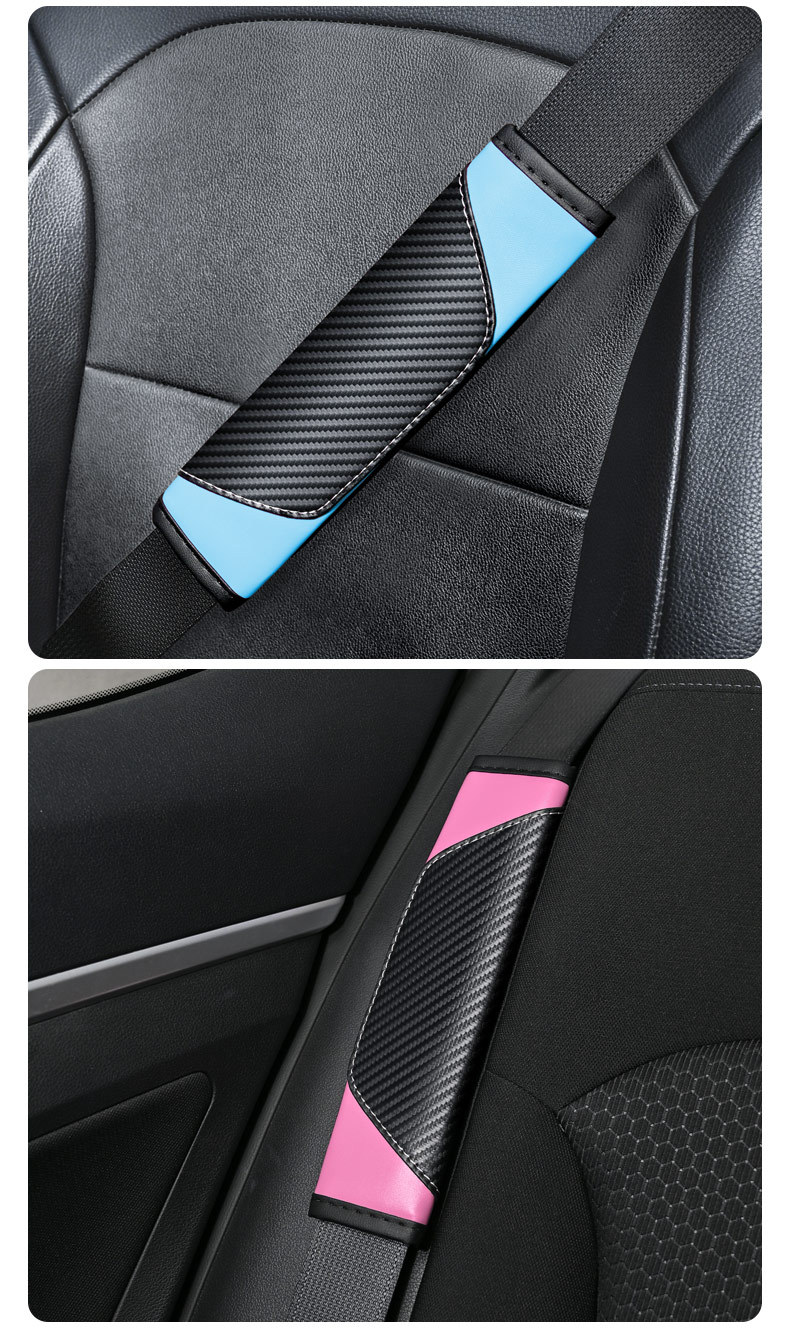 Carbon fiber car seat belt shoulder pad cover for all seasons universal color block leather car interior safety belt protective cover