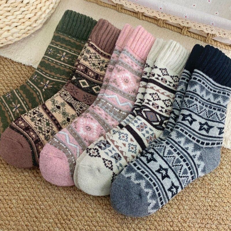 Wool Socks, Winter Thickened Socks, Retro Ethnic Style Couple Socks, Northeast Warm Yoga Terry Socks