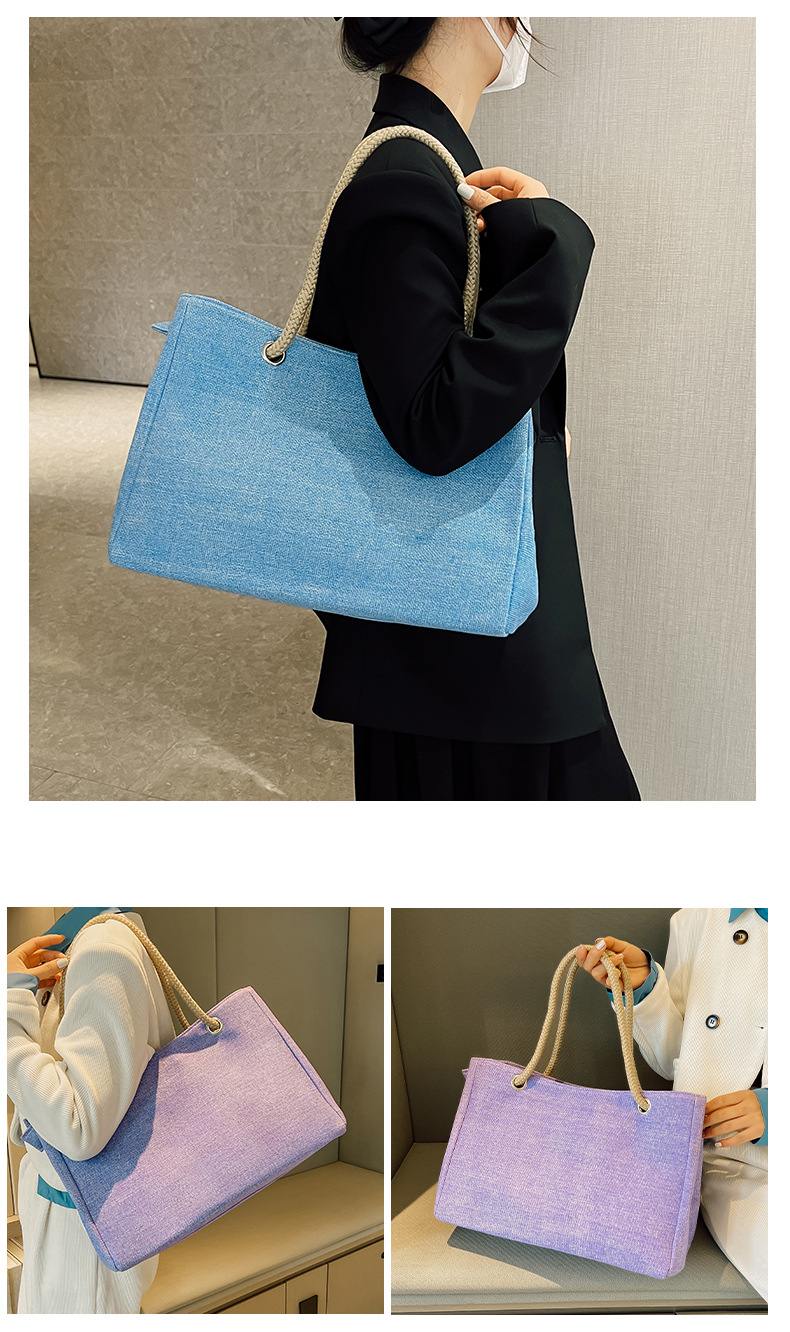 1080g Weight Polyester Lining Material Zipper Closure Type Double Shoulder Straps Strap Type Tote Bag Bags Type Holiday, Travel Occasion Linen Material Solid Color Pattern All Seasons Season Women's Gender Classic Style Style Square Shape Medium Size Women's Medium Linen Solid Color Classic Style Square Zipper Tote Bag 11