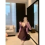 v领长袖波点气质连衣裙