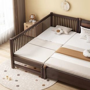 Solid Wood Baby Splicing Bed with Wide Guardrail for Boys and Girls Single Bedside Bed Children's Baby Home Splicing Bed