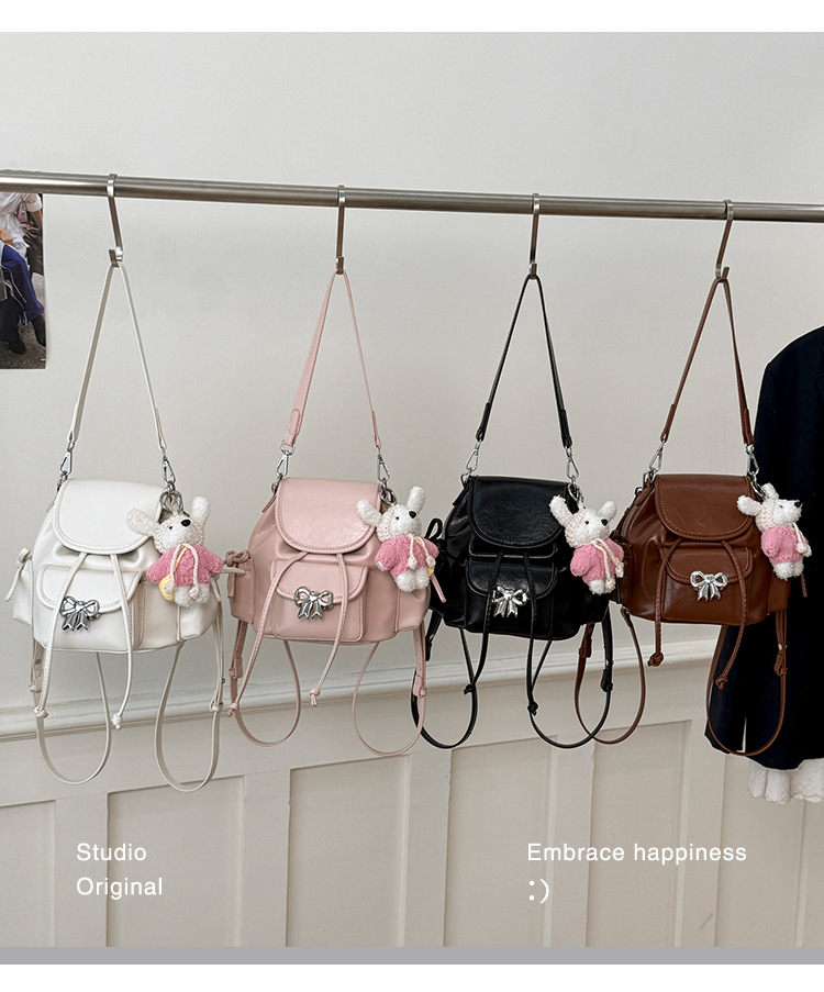Versatile Women's Bow Backpack Crossbody Bag In Soft Pu Leather_voghion.com
