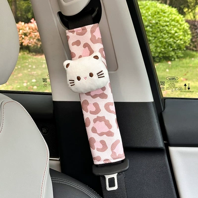 protector anti-neck strangulation protective cover – Seat belt shoulder pad - linen-leopard-print-cat-shoulder-pad-in-pink