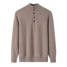 半高领系扣100纯山羊绒衫男士加厚毛衣中年商务针织打底羊绒衫男