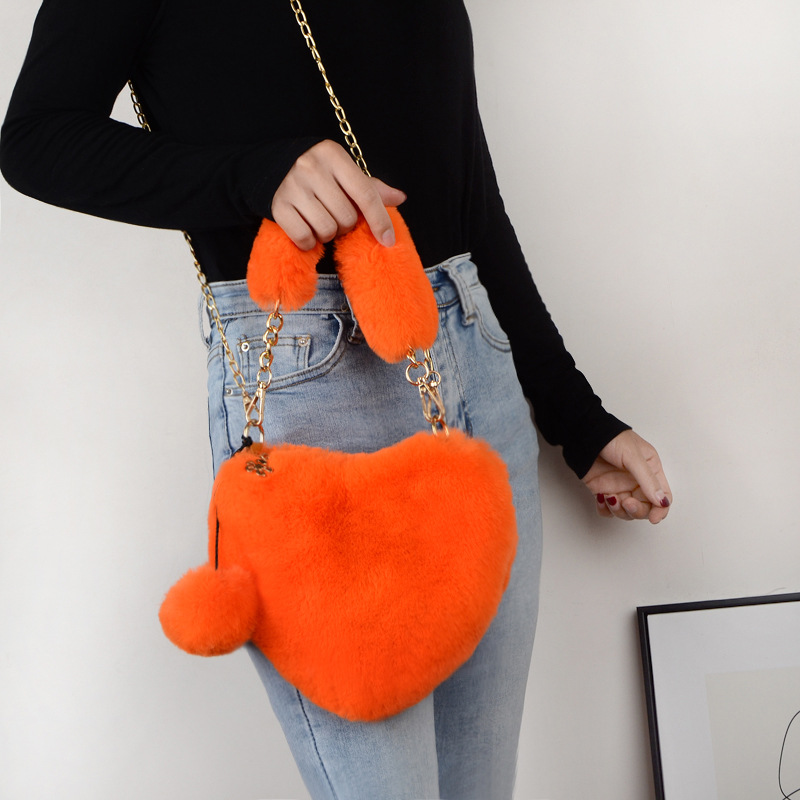 Women's Bags online celebrity fashion plush love heart bag female handbag crossbody shoulder autumn and winter plush peach heart bag_voghion.com
