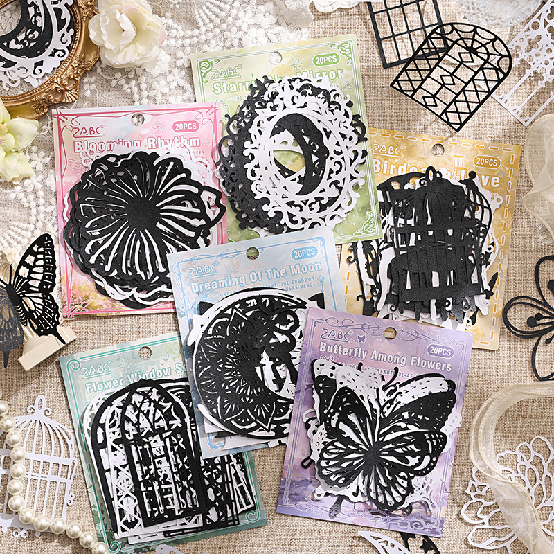 Silhueta flotante hueco perlada material de papel diy cuentas de mano material de decoración base transfronterizo retro encaje hueco papel