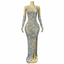 一件代发性感V领开叉吊带掐腰连衣裙写真走秀轻婚纱生日party礼服