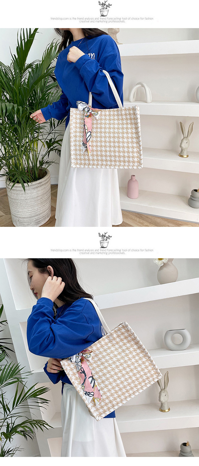 ~ New Korean ins waterproof mini checkered hand-held canvas bag, portable and small square bag for carrying out undefined