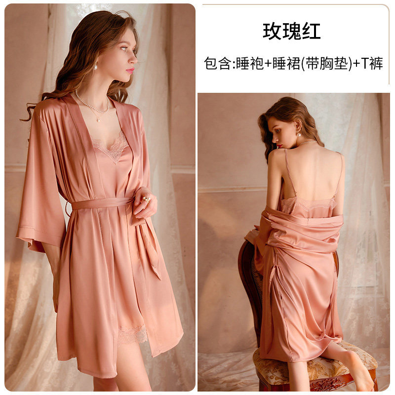 Cherry pink: including suspender skirt + robe [silk style with padding]