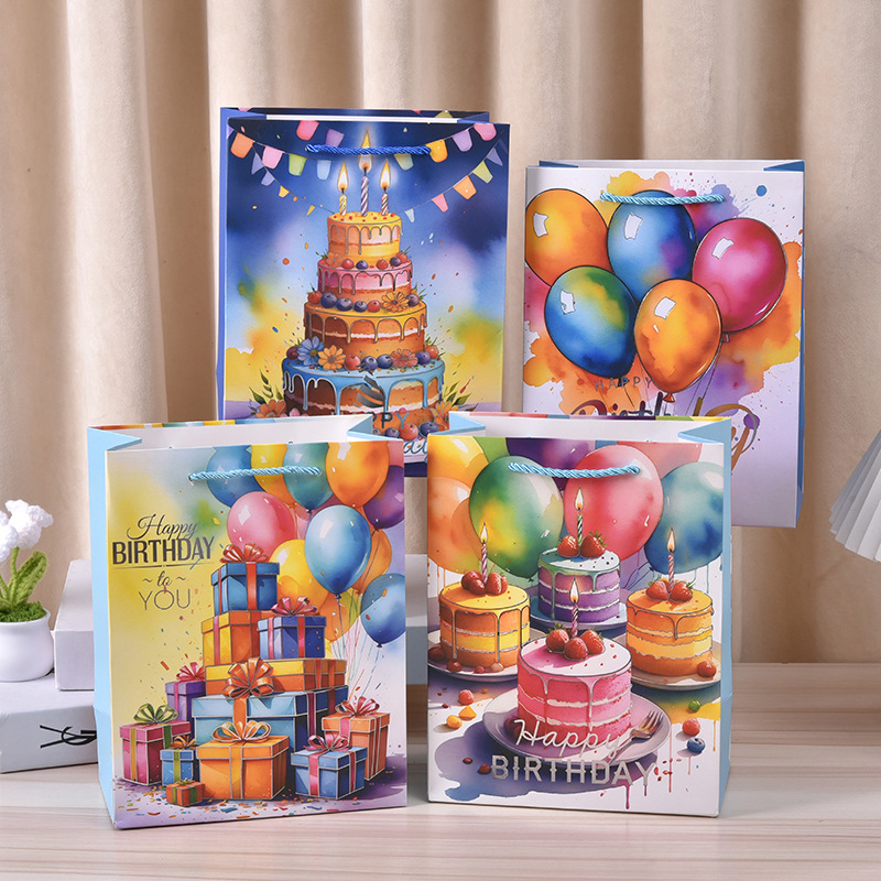 厂家现货油画风白卡纸袋婴儿伴手礼袋手提服装袋生日派对包装批发