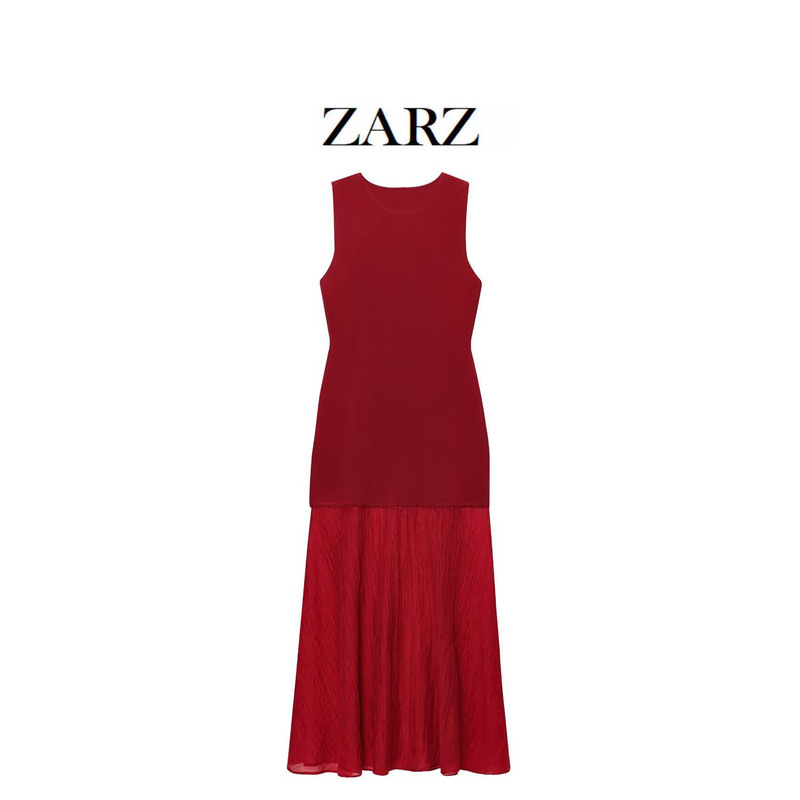 ZARZ 自家製ヨーロッパとアメリカンスタイルの新しい女性のファッションクラシックニットスプライシングロングドレス 4192034|undefined
